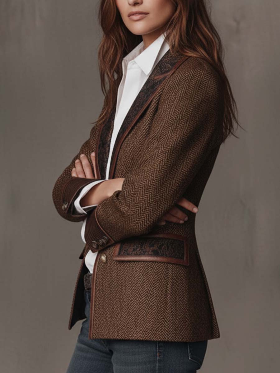 Albina | Blazer con Panel de Espiga y Ribetes en Contraste