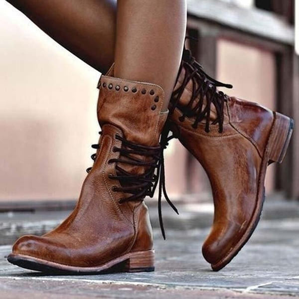 Eleonora | Botines Vintage con Cordones y Plantilla Ortopédica - Marrón