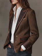 Albina | Blazer con Panel de Espiga y Ribetes en Contraste