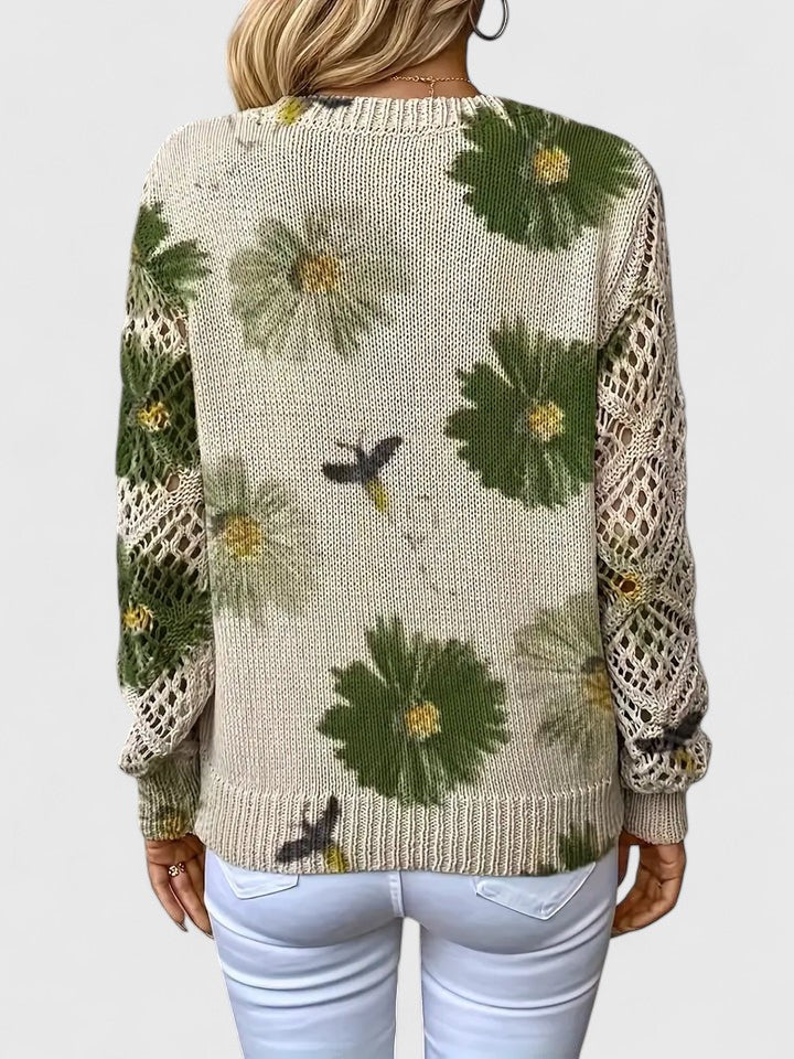 Assunta | Jersey Calado de Flores con Cuello en V