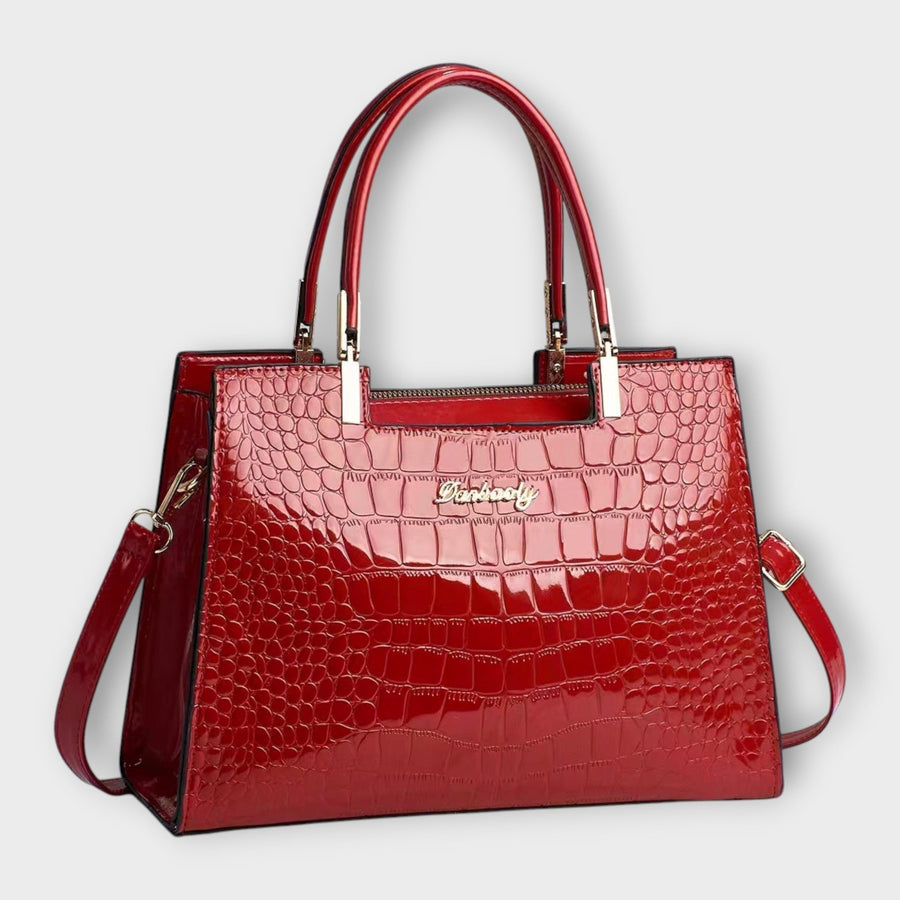 Lucia | Bolso Tote Estructurado con Efecto Cocodrilo - Rojo