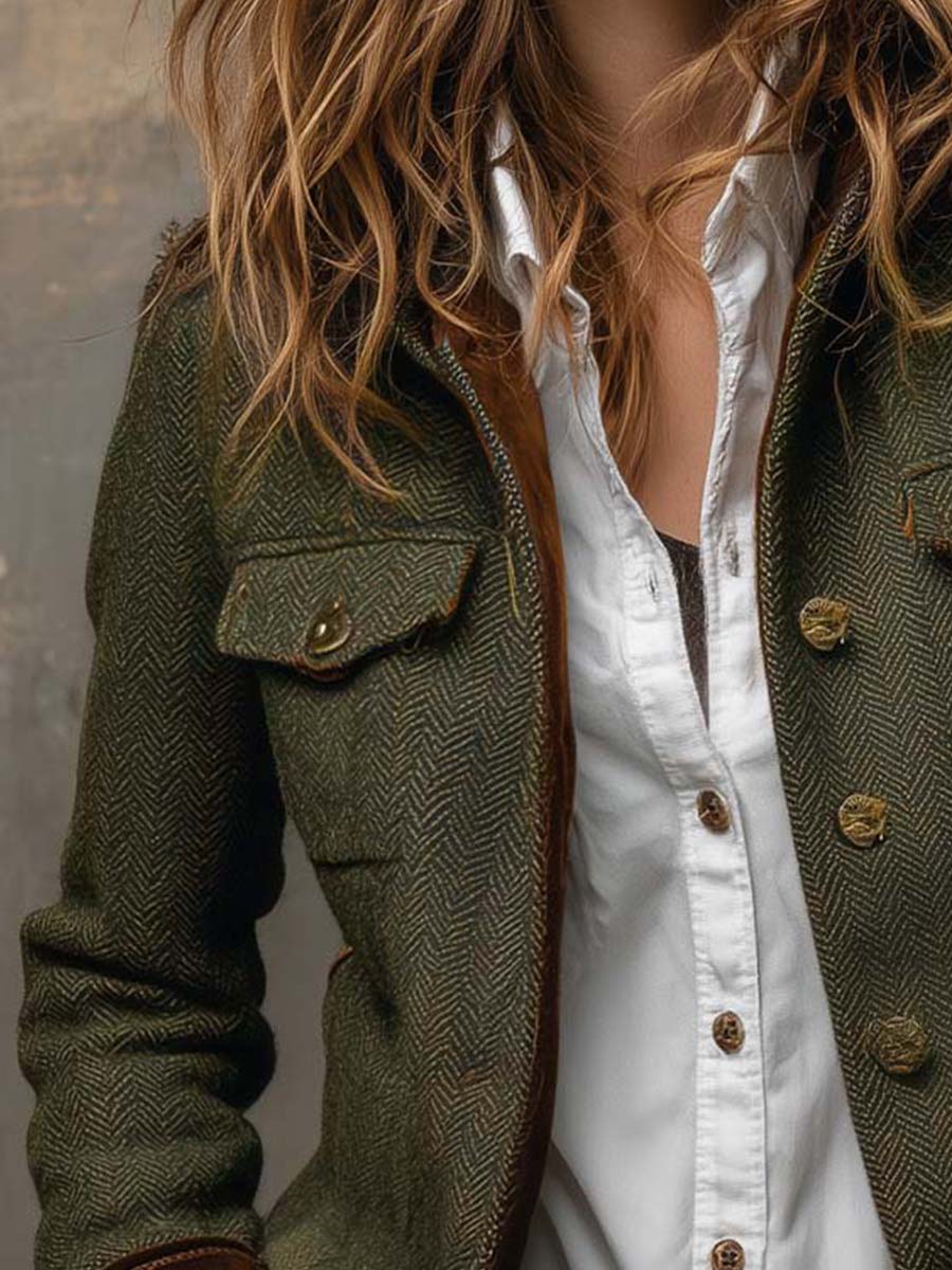 Adelina | Chaqueta de Espiga con Ribetes en Contraste