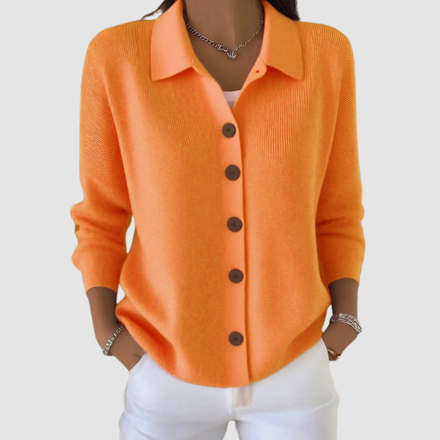 Candida | Cárdigan con Cuello y Botones - Naranja