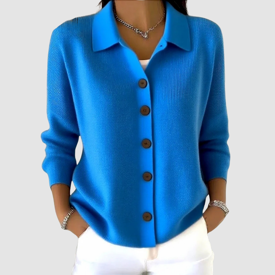 Candida | Cárdigan con Cuello y Botones - Azul