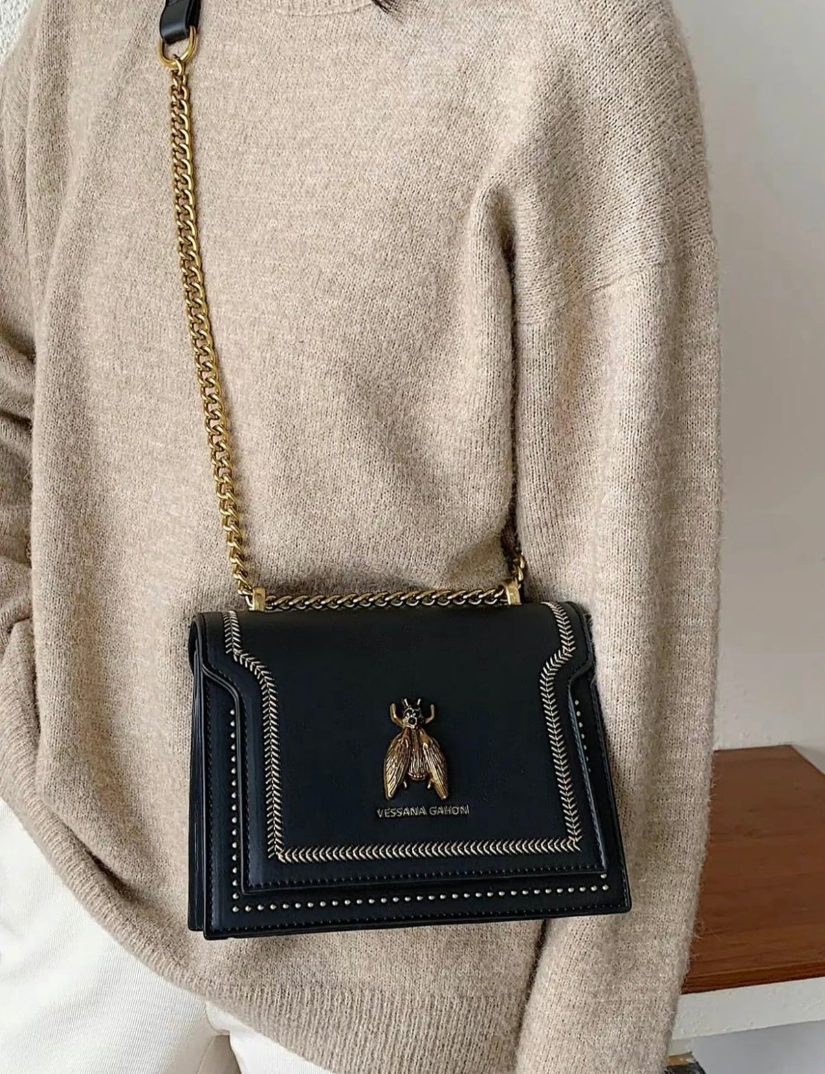 Marilena | Bolso de Cadena de Diseño Estructurado - Negro