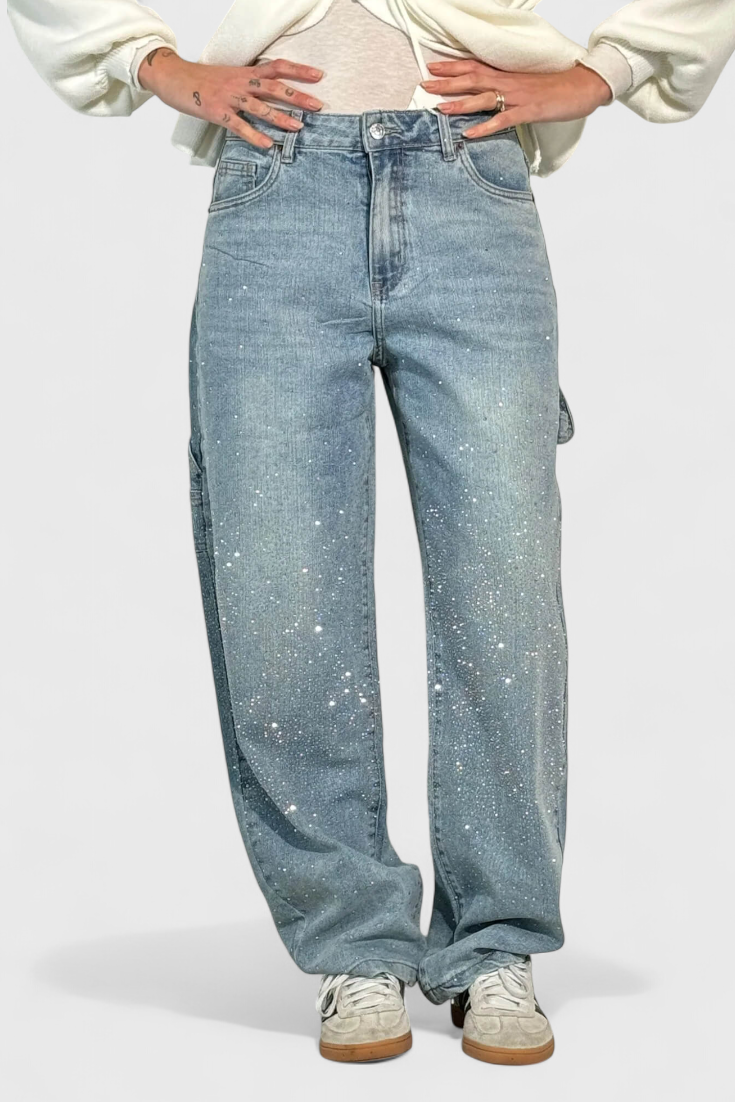 Aldina | Jean cargo ballon avec brillance et applications de strass