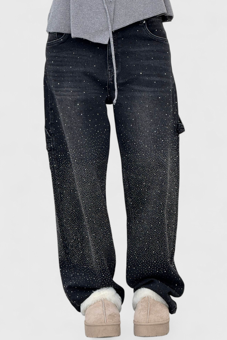 Aldina | Jean cargo ballon avec brillance et applications de strass