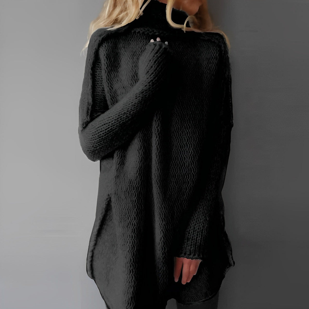 Ermelinda | Jersey de Cuello Alto Relajado - Negro