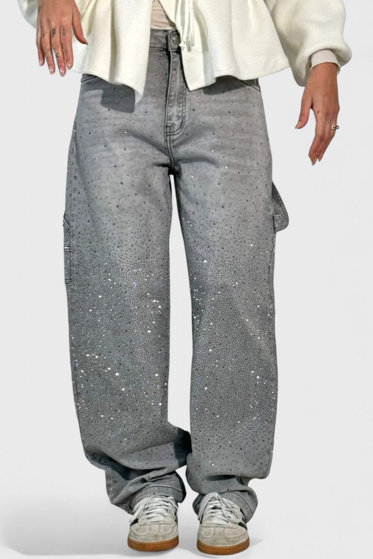 Aldina | Jean cargo ballon avec brillance et applications de strass