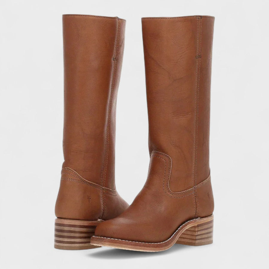 Greta | Botas Altas de Piel Envejecida sin Cremallera - Marrón
