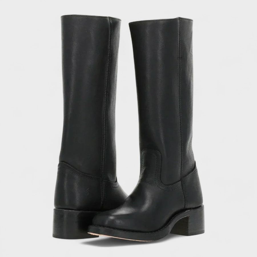Greta | Botas Altas de Piel Envejecida sin Cremallera - Negro