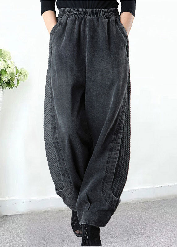 Gabriella | Pantalón Vaquero Harén Gris con Bolsillos y Patchwork