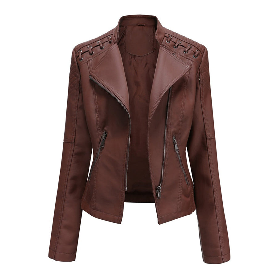 Doriana | Chaqueta Motera Asimétrica - Marrón