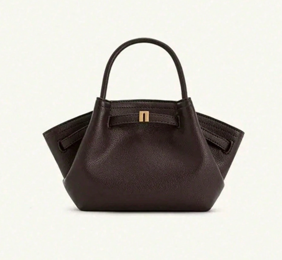 Melania | Mini Bolso Tote de Rafia con Herrajes Dorados - Marrón