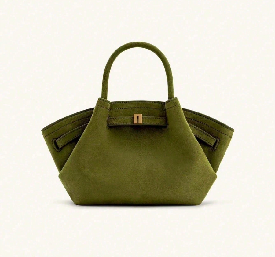 Melania | Mini Bolso Tote de Rafia con Herrajes Dorados - Verde