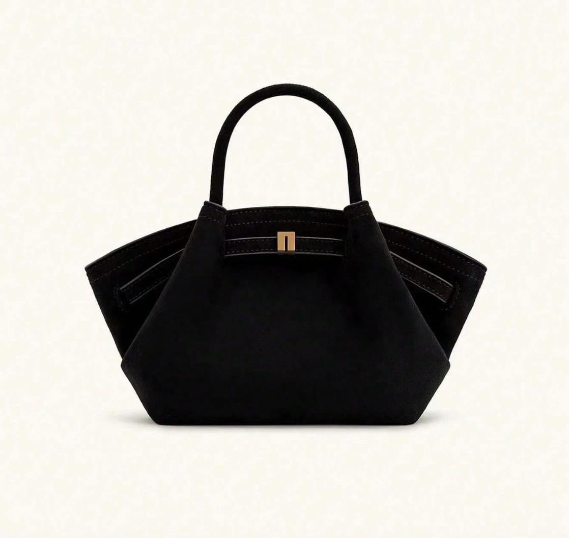 Melania | Mini Bolso Tote de Rafia con Herrajes Dorados - Negro