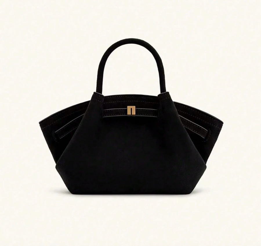 Melania | Mini Bolso Tote de Rafia con Herrajes Dorados - Negro