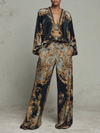 Selene | Conjunto Barroco de Terciopelo con Top y Pantalón Ancho Estampado
