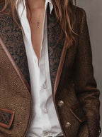Albina | Blazer con Panel de Espiga y Ribetes en Contraste