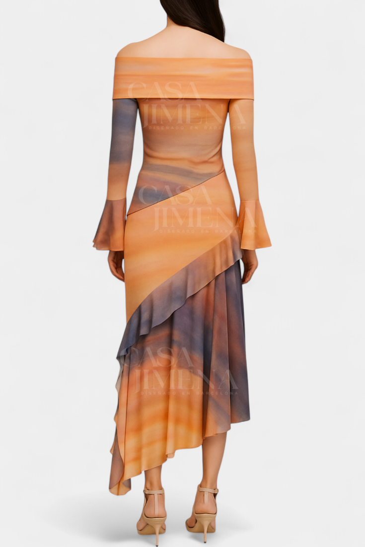 Agentha Falda Larga Asimétrica con Estampado Tie-Dye