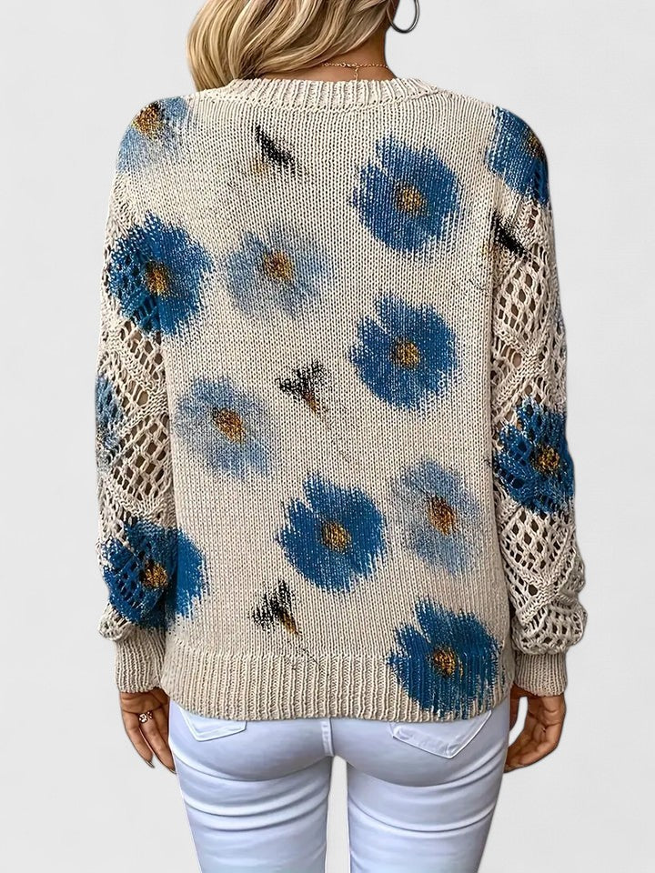 Assunta | Jersey Calado de Flores con Cuello en V