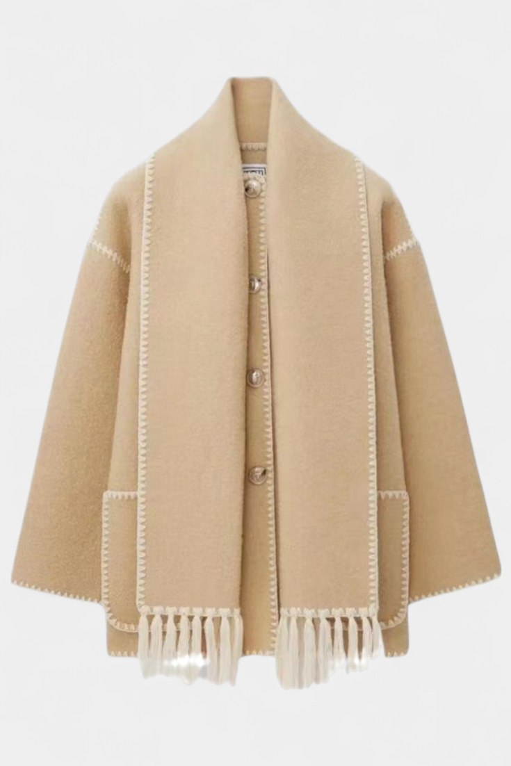Pauline | Manteau à coupe ample avec écharpe à franges intégrée