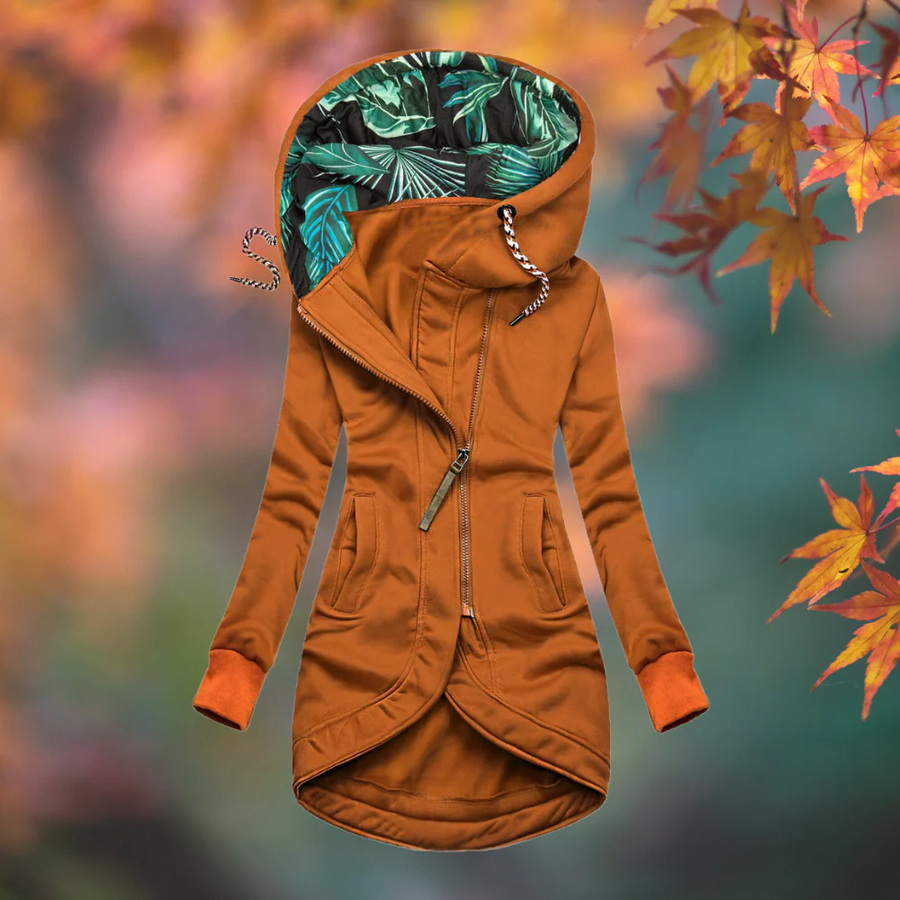 Beatrice | Chaqueta Térmica con Capucha y Cremallera Asimétrica - Naranja Tostado