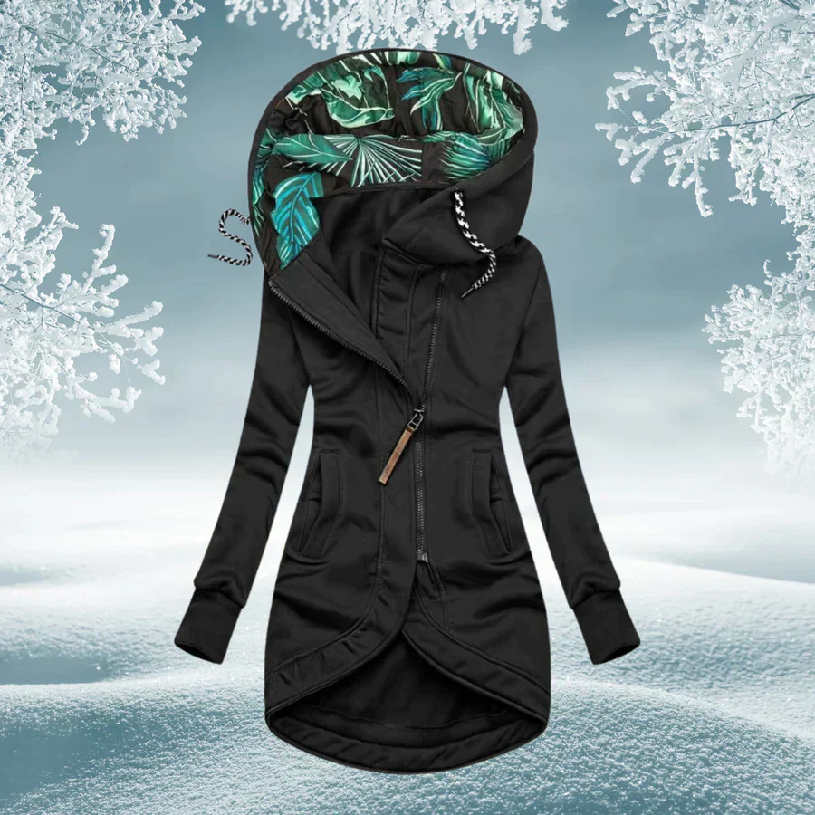 Beatrice | Chaqueta Térmica con Capucha y Cremallera Asimétrica - Negro
