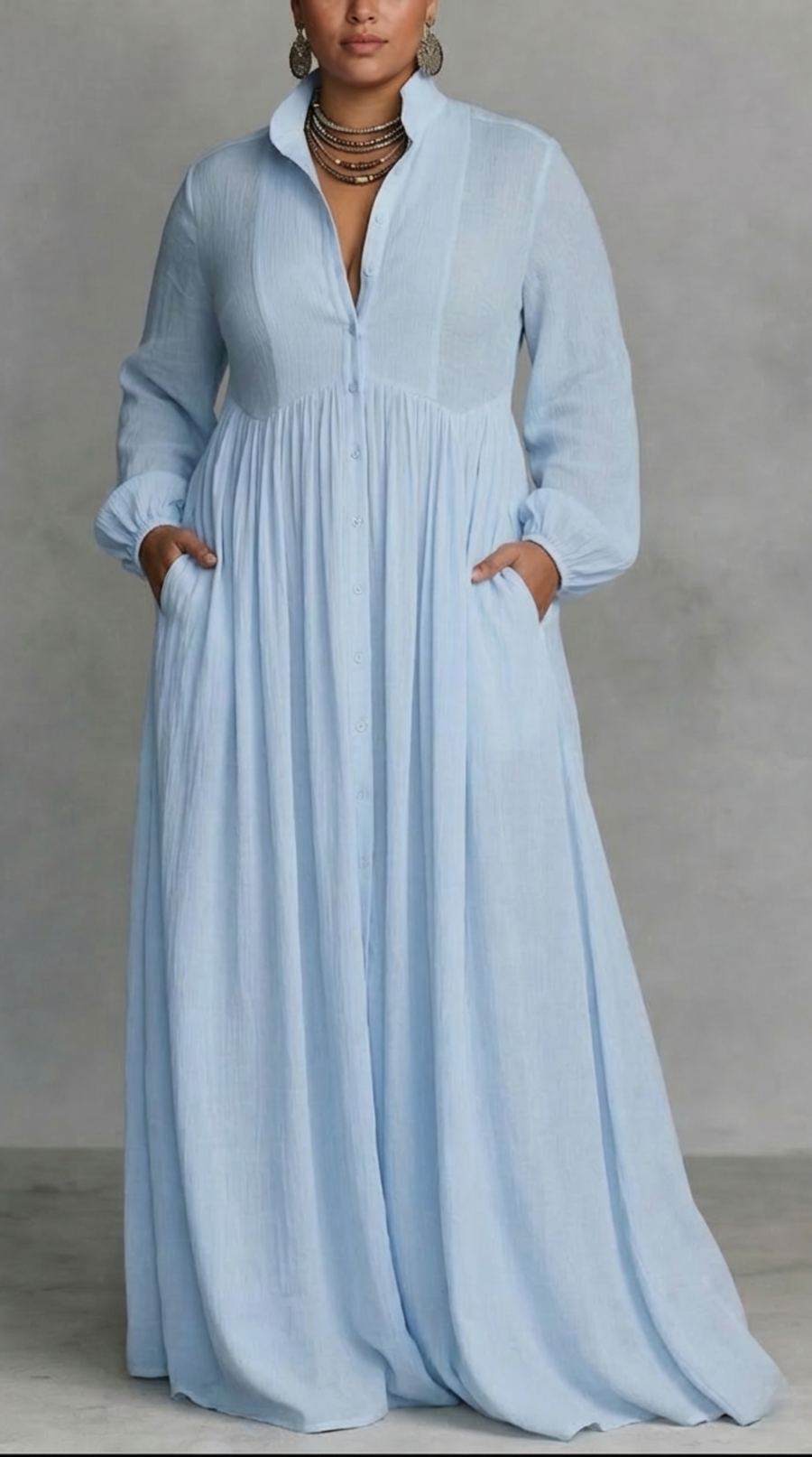Elisa | Vestido Maxi Fluido con Botones Delanteros