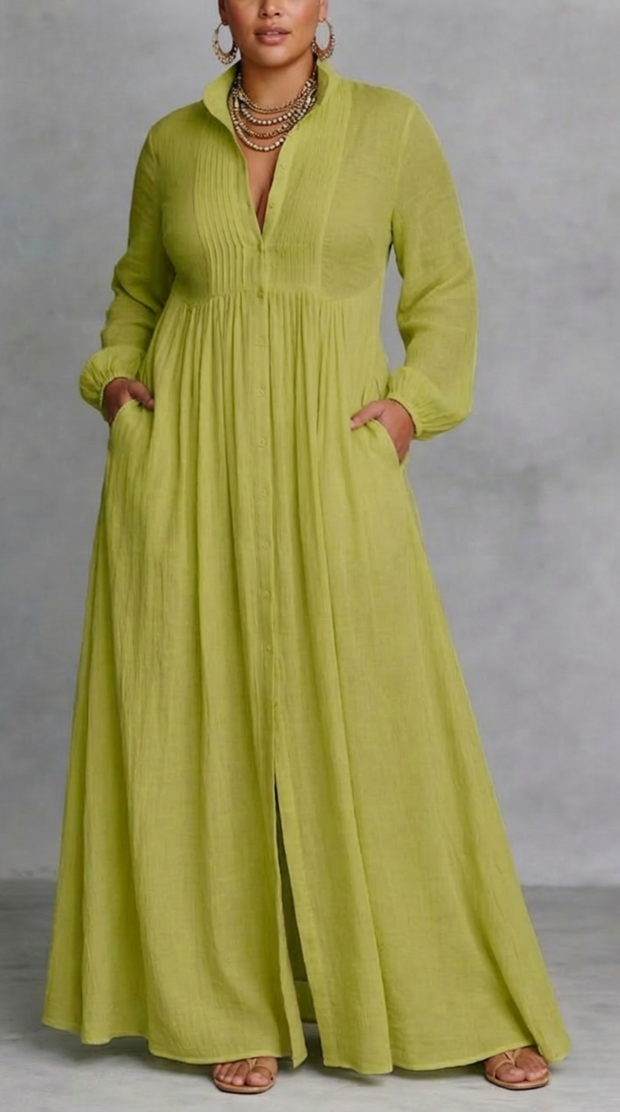 Elisa | Vestido Maxi Fluido con Botones Delanteros