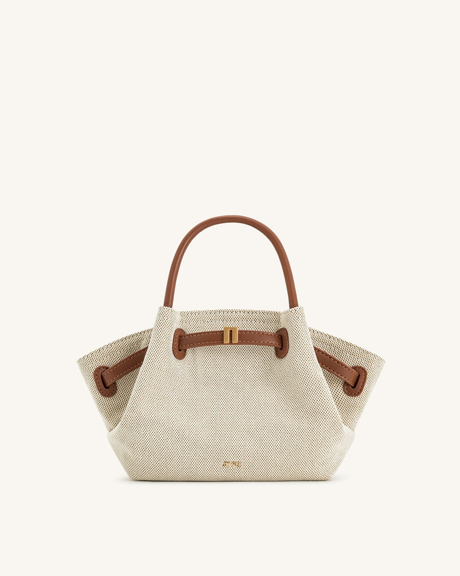 Melania | Mini Bolso Tote de Rafia con Herrajes Dorados - Beige