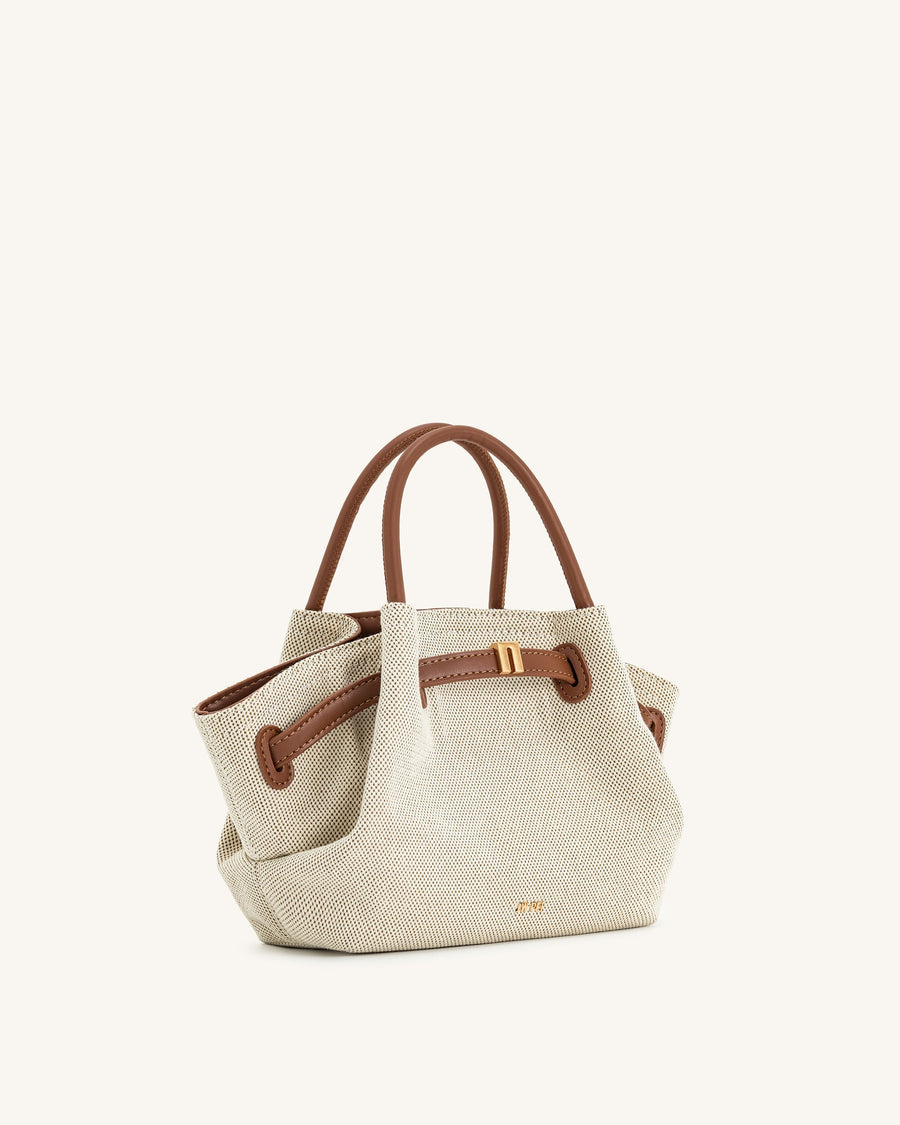 Melania | Mini Bolso Tote de Rafia con Herrajes Dorados