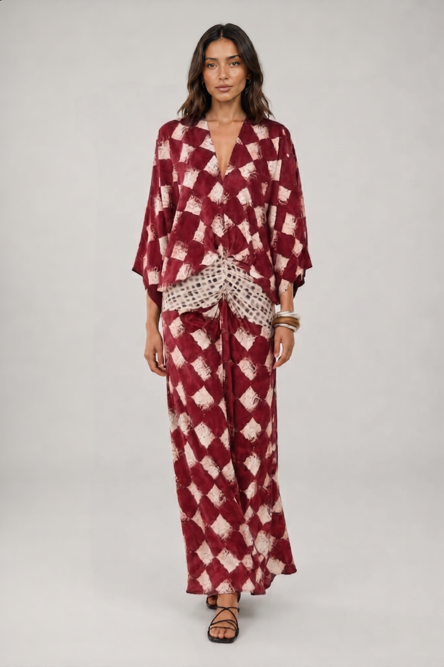 Alessia | Vestido Maxi Mosaico Mediterráneo con Mangas Kimono