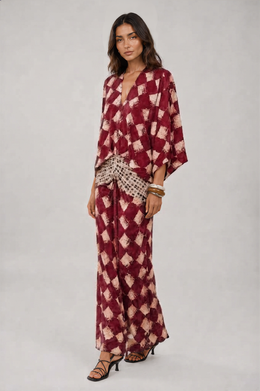 Alessia | Vestido Maxi Mosaico Mediterráneo con Mangas Kimono