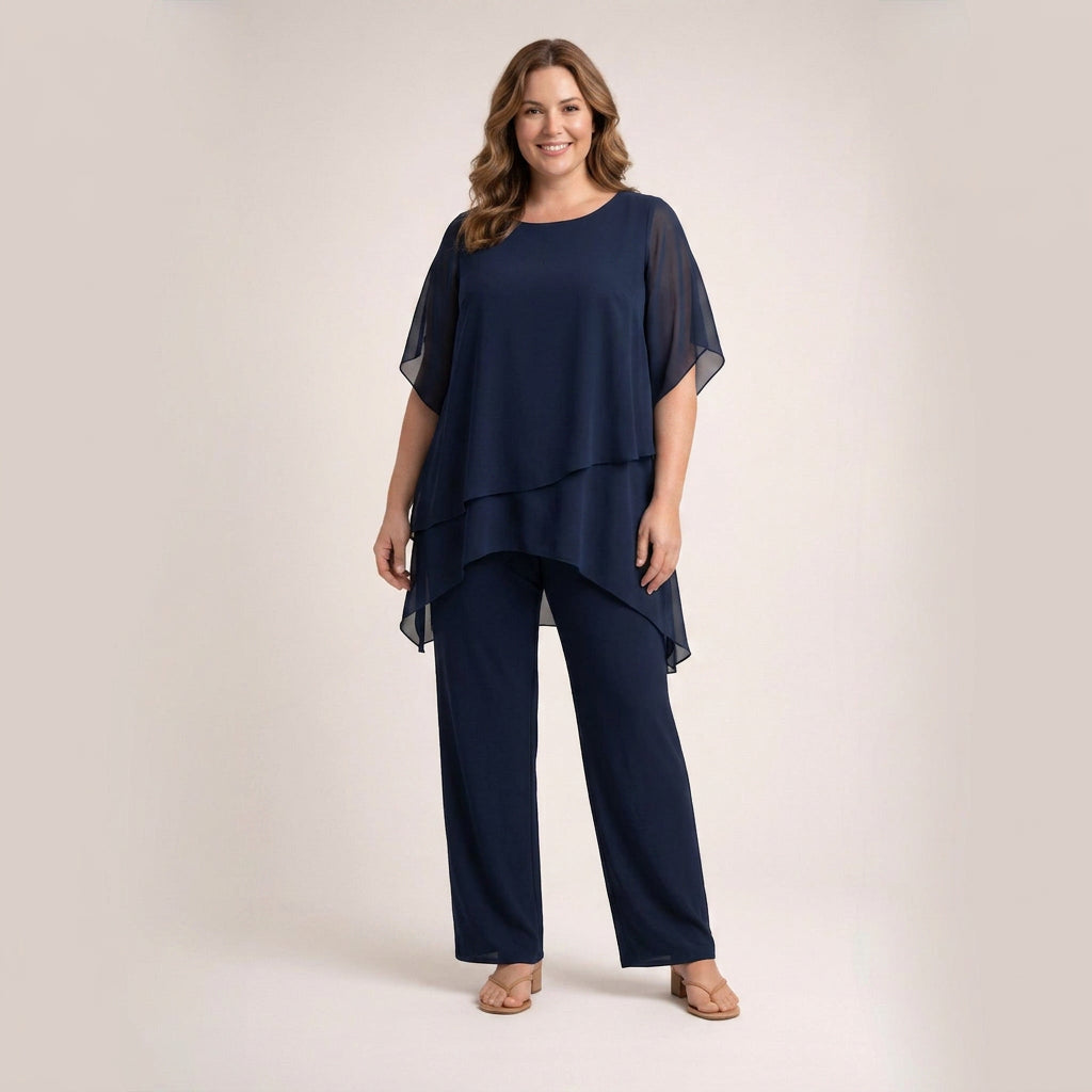 Dora | Conjunto Ligero de Blusa en Capas y Pantalón Recto